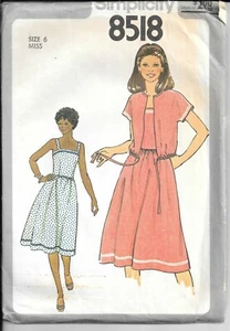 SIMPLICITY 8518 Vintage Sewing Pattern, Misses' Sundress and Unlined Jacket - Picture 1 of 2