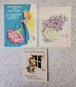 Vintage 3 Get Well Cards American Greeting Hallmark 1945 - Picture 1 of 3