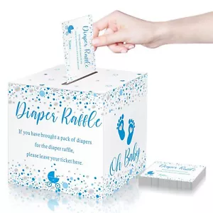 50 Diaper Raffle Tickets With Box For Baby Shower Game Invitations Diaper Raffle - Picture 1 of 6