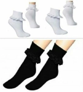 Kids Girls Lace Top Ankle School Cotton Rich Socks Avail In All Sizes Lot - Picture 1 of 1