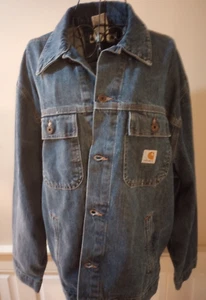 Vintage Carhartt Jacket Denim Jean Mens  J186 LVN USA Trucker Rare XL - Picture 1 of 24