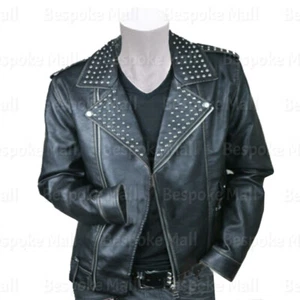 Neu Herren Schwarz Nieten Punk Rock Brando Rindsleder Motorrad Lederjacke-159 - Bild 1 von 4