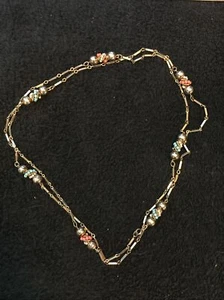Vintage ART DECO Turquoise, Pearl & Coral BEZEL Necklace 52” - Picture 1 of 4