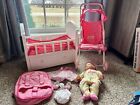American Girl Bitty Baby/Twin Lot Pink Stroller Crib Bed Backpack Doll