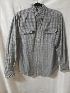 Small 100% cotton Carhartt heavy long sleeved blue gray gold button down shirt - Picture 1 of 10