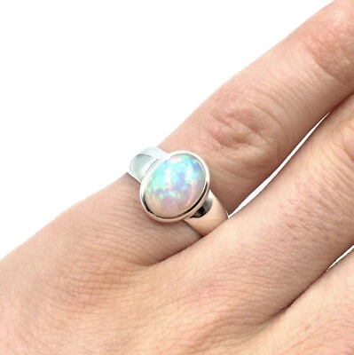 Anello in argento 925 opale prezioso anello a fascia uomo donna 3,42 ct opale... - Immagine 1 di 4