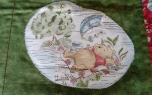 Baby Blanket Handmade Cotton Winnie the Pooh Patchwork 36 x 42 in. Red Green - Picture 1 of 12