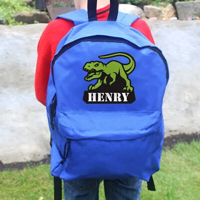JACUSTECH Personalisierte Kindertasche. Blauer Dinosaurier Rucksack. Schule Kinder Kinder Jungen Geschenk