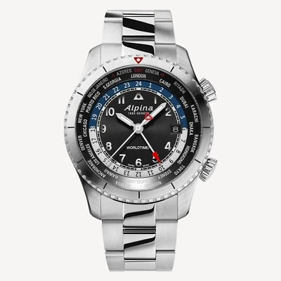 New ALPINA AL-255B4S26B Startimer Pilot Quartz Worldtimer Silver-Tone Mens watch - Image 1 of 4