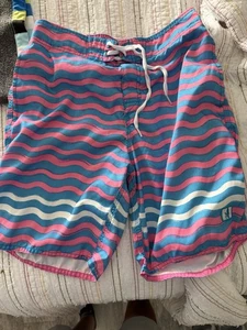 Johnnie-O Boardshorts Herren klein blau gewellte Streifen 8" Schrittlänge Kordelzug adrett - Bild 1 von 8