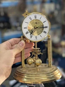 Antique 1970s Vintage German Gold Quartz Clock with Three Columns and Elegant Ba - Picture 1 of 8