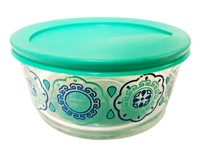 Precioso cuenco seguro para horno de vidrio Pyrex 7201 de diseño Seaglass de 4 tazas con tapa azul verdoso Foto 1 de 3
