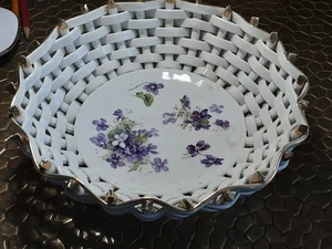Max Roesler Keramik-Fruchtkorb Veilchen mit vergoldeten Spitzen Motiv Ø23cm #49 - Bild 1 von 12