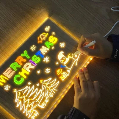 LAVAGNA LUMINOSA LED CANCELLABILE TRASPARENTE 7 PENNE COLORATE REGALO BIMBI - Immagine 1 di 4