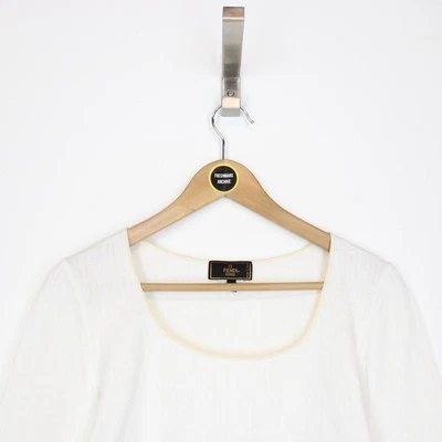 Vintage 90s Fendi Cream Zucca Monogram Deep Neck Top - Image 1 of 4
