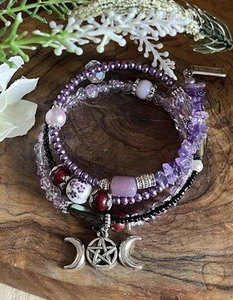 Gothic Witch Tarot Triple Moon Bracelet Pagan Wicca - Amethyst For Protection - Picture 1 of 6