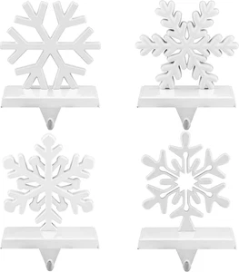 Pack of 4 Christmas Stocking Holders Snowflake Stocking Hangers Mantel Stocking - Picture 1 of 7