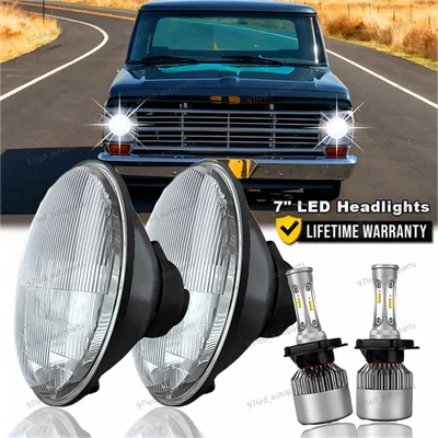 Par de faros LED halo azul de 7" para Chevy Nova 1969-1979 Ford F-100 1953-1977 Foto 1 de 4