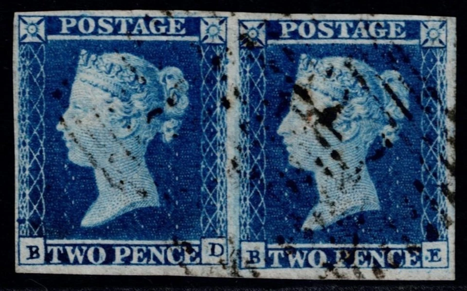 1841 2d Blue Plate 4 BD-BE 4m Pair Very Fine Used SG 14 Cat. £250.00 - Image 1 of 1