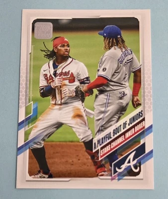 2021 Topps #61 A Playful Bout of Juniors Acuna Guerrero BASEBALL Card 8D - Image 1 of 2