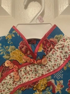 Girl's Linen Vibrant Floral Pattern Qipao Chinese Dress  Size 6  w Satin Trim - Picture 1 of 11