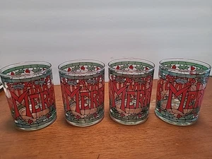 De Colección Juego De 4 Vidrieras Cera Feliz Navidad Doble Antiguas MCM - Imagen 1 de 9