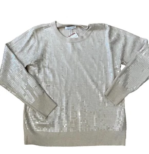 Neu mit Etikett Sioni Milano PULLOVER Gr. M BRAUN Pailletten Langarm DAMEN - Bild 1 von 6