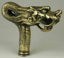 COLLECTABLE OLD BRASS DRAGON STATUE CANE WALKING STICK HEAD HANDLE CHINESE MYTH