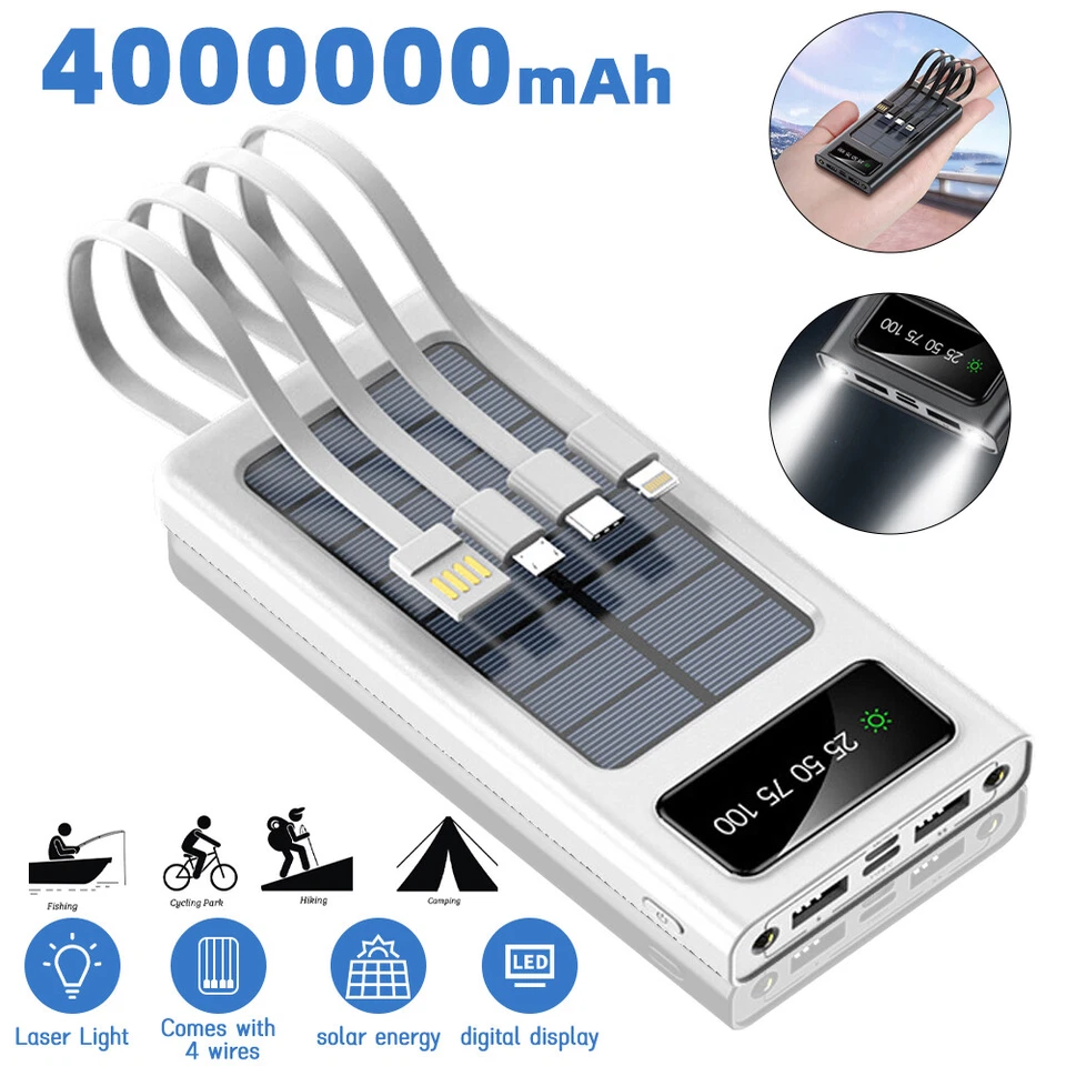 Зарядное устройство портативное USB 2025 Super 4000000 мАч банк солнечной энергии для сотового телефона подарок - Изображение 1 из 4