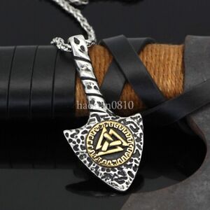 Men's Nordic Rune Odin Amulet Stainless Steel Viking Pendant Necklace Gift -