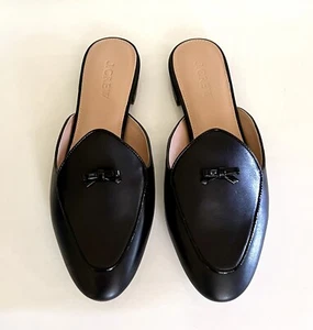 NIB J Crew size 8 black leather bow loafer slip-on mules H8158 - Picture 1 of 6