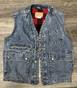 Gap Denim Vest Mens Small Distressed Acid Wash Pockets Wool Blend Lined 90's - Picture 1 of 7