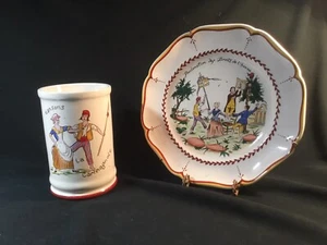 French Commemorative Faience Kitchen Decor Wall Plate & Utensil Holder - Picture 1 of 11