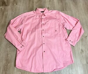 Ariat Shirt Mens Large Pink Long Sleeve Button Up Heavy Cotton Cowboy Workwear