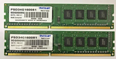 PATRIOT 8GB (2x4GB) DDR3 PSD34G160081 9DS00095 PC3-12800 CL11 #R2525 - Bild 1 von 2