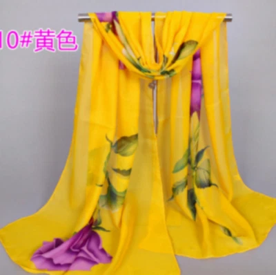 女士雪纺花朵披肩裹巾围巾长款柔软玫瑰印花围巾柔软 — 第 1/4 张图片