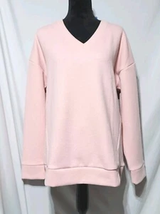 NWT SIZE LRG MARC NEW YORK PINK RIBBED KNIT SWEATSHIRT V NECK LONG SLV STRETCH - Picture 1 of 11