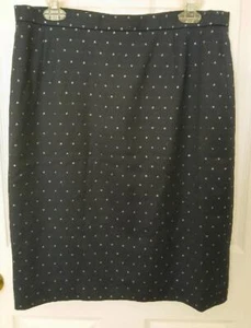 ESCADA MARGARETHA LEY Dk Navy Wool Blend Pencil Skirt Silvery Star Print 44 - Picture 1 of 5