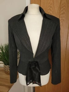 MORGAN Nadelstreifen Blazer Jacke Y2K grau Fischgrät Pailletten ~ Größe S  - Bild 1 von 14
