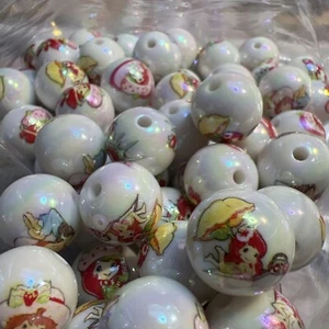 25 Piece 16 Mm Strawberry Shortcake Beads Uv Coated - Picture 1 of 2