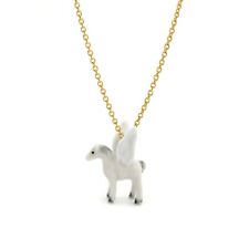 Tiny Pegasus Horse Charm Necklace, Hand Sculpted/Painted Figurine Gold Chain