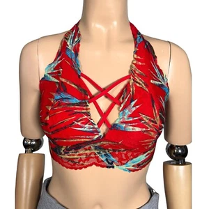 Pink Victoria’s Secret Strappy Red Lace Halter Bralette Sexy Lingerie Top - Picture 1 of 8