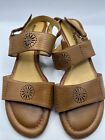Hush Puppies Curly Cork Size 7.5 Low Edge Sandals Brown Leather Cut Outs Open