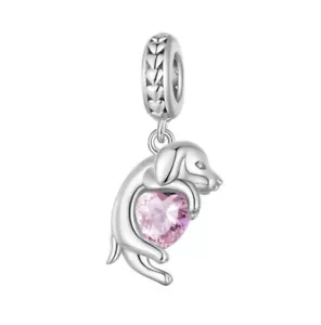 Charm Dangle Hund Welpe 925 Silber Herz Steinchen - Anhänger für Pandora Armband - Bild 1 von 3
