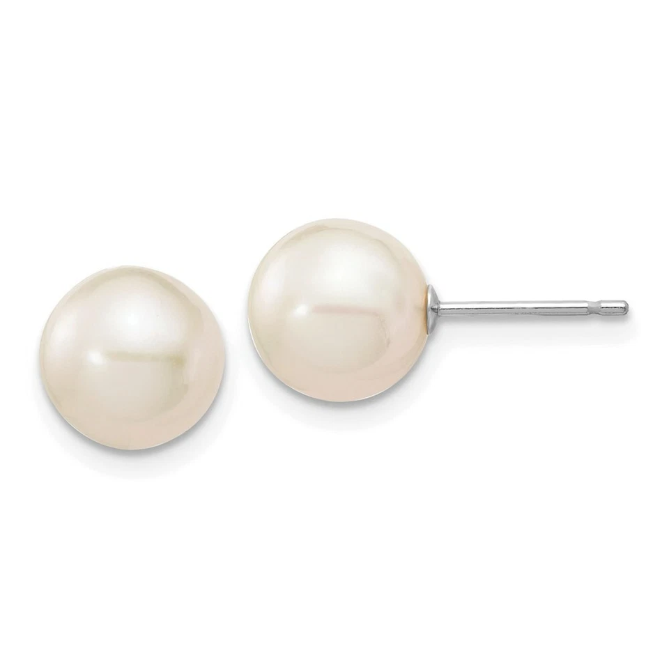 14k White Gold 8-9mm White Round FW Cultured Pearl Stud Post Earrings Xw80pw