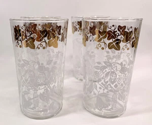 Vintage Getränk Trinkgläser Becher weiß Obstkorb goldene Blätter Set - Bild 1 von 5