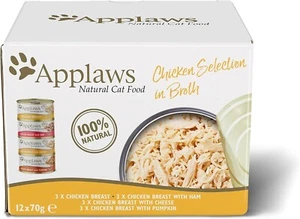 Applaws Wet Cat Food, Multipack Chicken Selection, in Broth Tin, 12 x 70g