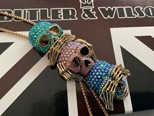 Butler & Wilson B&W - Speak Hear See No Evil Crystal Skulls Lariat Necklace
