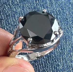 7.78 Ct Black Color Solitaire Moissanite Diamond Round 925 Silver Ring Size 9 - Picture 1 of 2