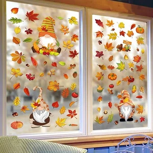 6 Fogli Autunno Autunno Ringraziamento Gnomi Adesivi Finestra Adesivi Decalcomanie Vetro - Foto 1 di 6